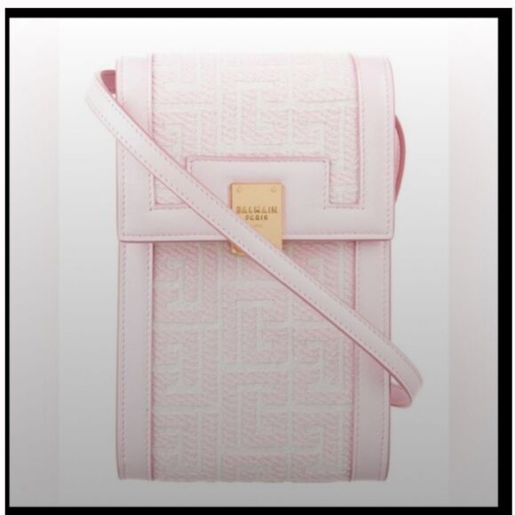 Balmain Handbags - *Balmain* PRISTINE Leather Trimmed Pink Jacquard Canvas Monogram Crossbody
